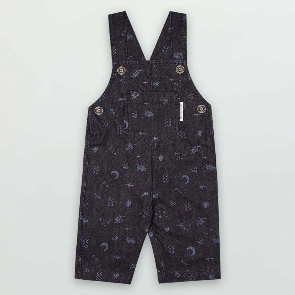 The New Society Cosmos Baby Overall Denim Celestial Print Organic Cotton 3M
